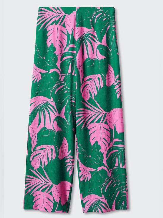 Mango Pants - NWT Women's Green & Pink Tropical Wide-Leg Pants